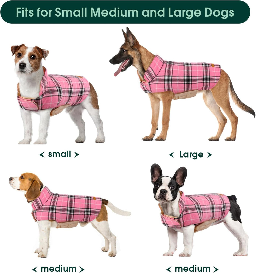 Cold weather dog fashion: Reversible British check waterproof winter jacket.