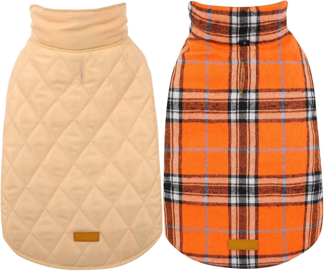 Pet apparel: Reversible British check waterproof winter coat for dogs.