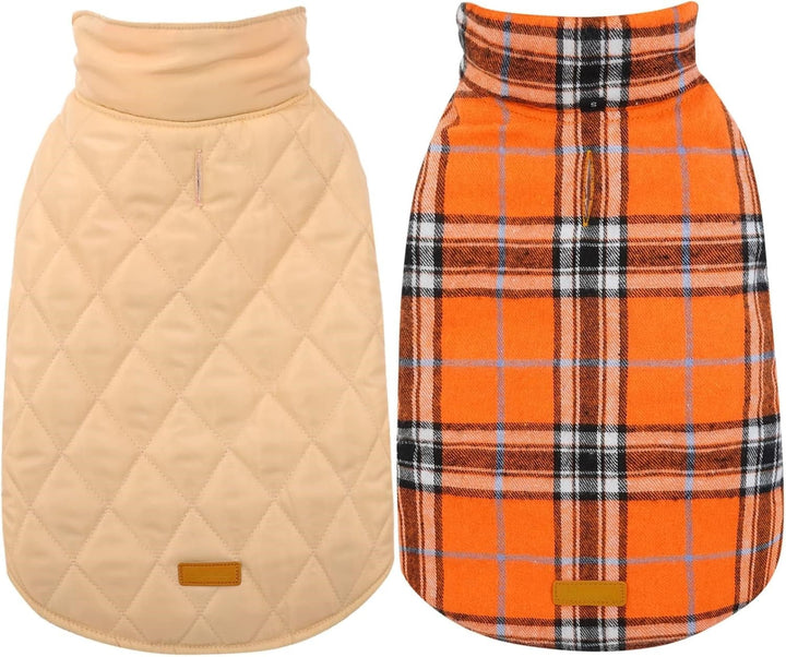Pet apparel: Reversible British check waterproof winter coat for dogs.