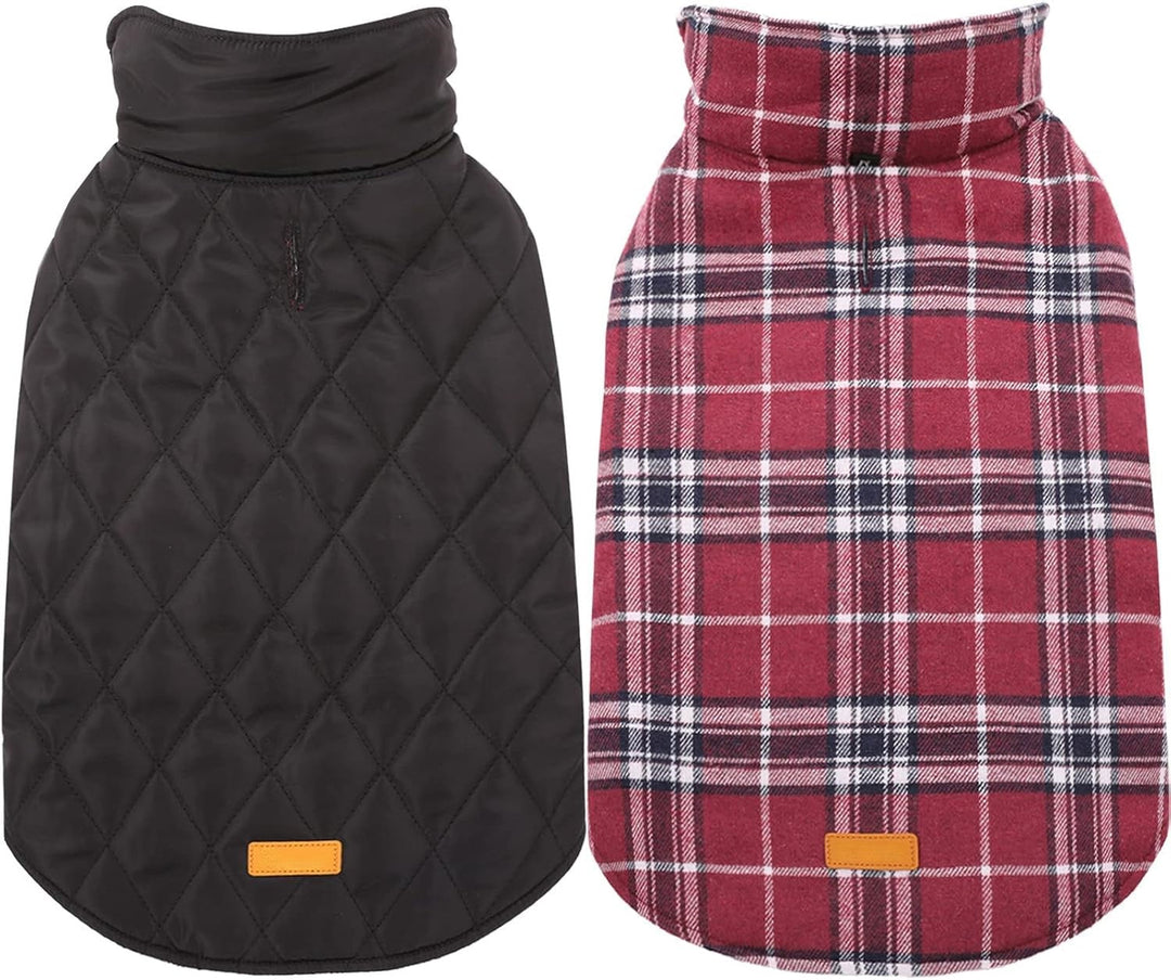 British check dog coat, reversible design, waterproof protection for cold dogs.