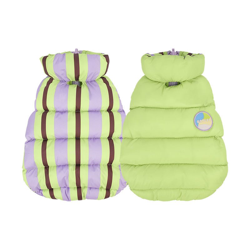 Reversible lightweight pet jacket for dogs & cats, blue and red sides, washable dog coat