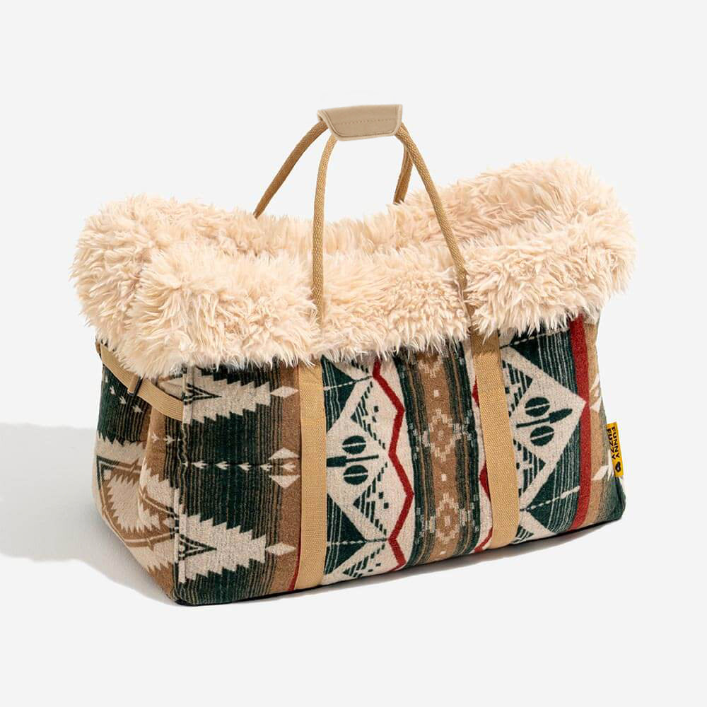 Inside view of the comfy pet snuggle bed, emphasizing its use as a carrier and an all-season sleeping space.