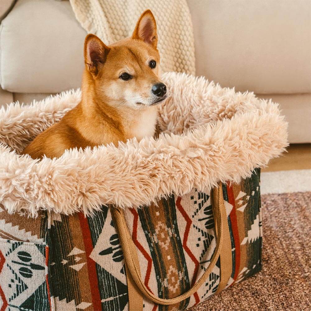 Detail of the soft interior of the reversible pet snuggle bed, indicating its comfort for all-season use.