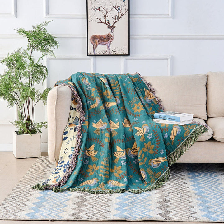 Unisex Scandinavian bird throw blanket, ideal for adding a touch of Nordic elegance to any living room.