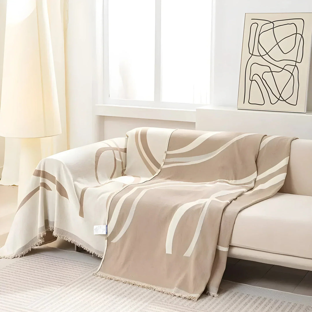 Khaki and gray reversible sofa furniture cover, a stylish and pet-friendly living room essential