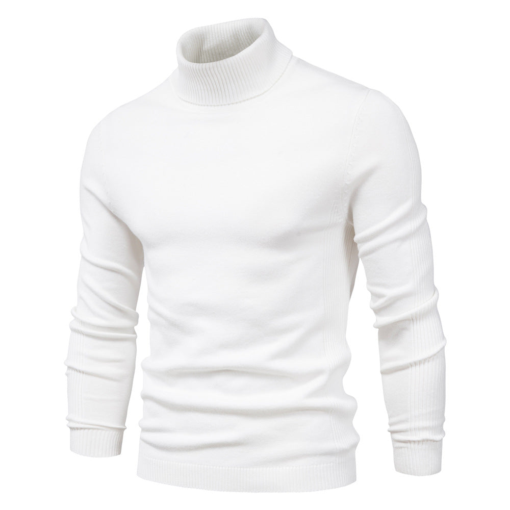 Men's modern fitted ribbed turtleneck sweater in a versatile black knit, perfect for elegant winter layering.