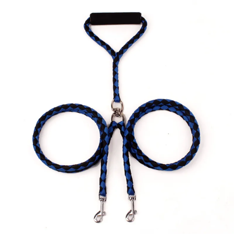 Tangle-free check pattern dog leash for two pets, essential outdoor dog walking supply