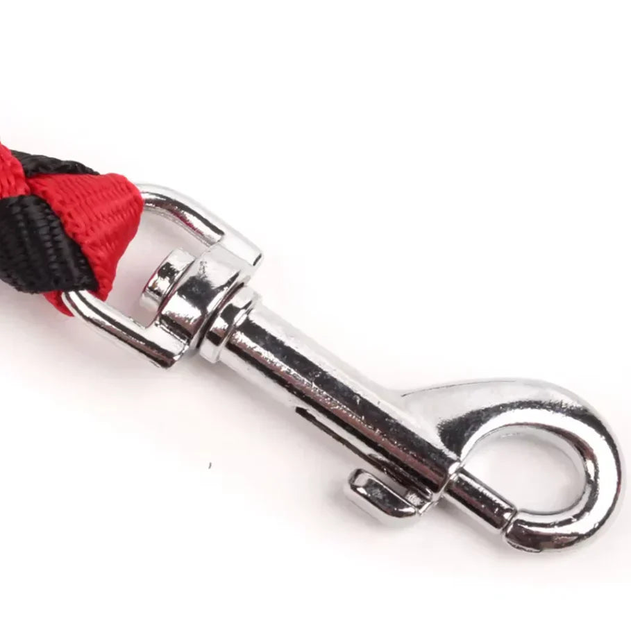 Black, check pattern dual dog leash, ideal for comfortable and controlled twin dog walking