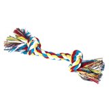 Strong dog chew toy, a braided rope with fringes for durable pet entertainment and dental care.