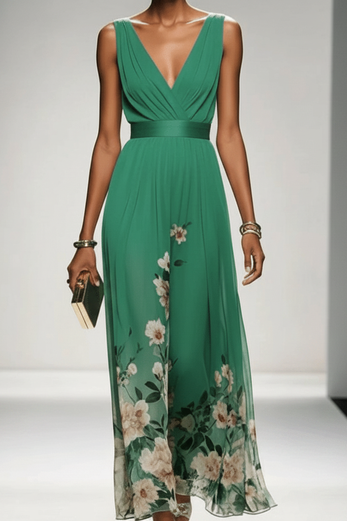 Women's romantic floral long dress, designed for comfort and effortless summer elegance.