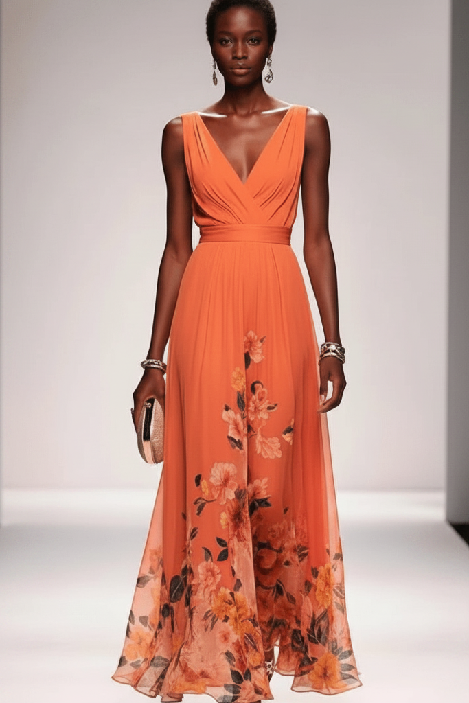 Women's romantic long floral dress, perfect for vacation, parties, or a stylish day out.