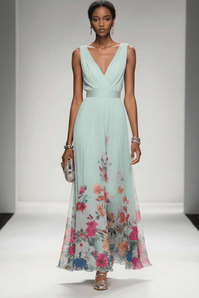 Long floral summer dress for women, featuring a romantic design and comfortable, flowy fit.