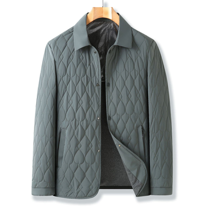 Men's stylish quilted button-down jacket, perfect for casual fall & winter fashion outerwear.