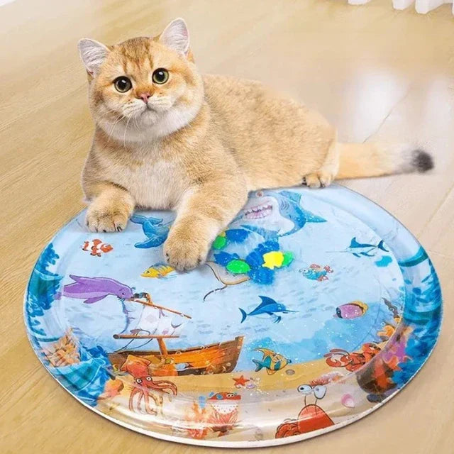 Round cat play and cool pet water mat, an interactive toy for summer pet comfort.
