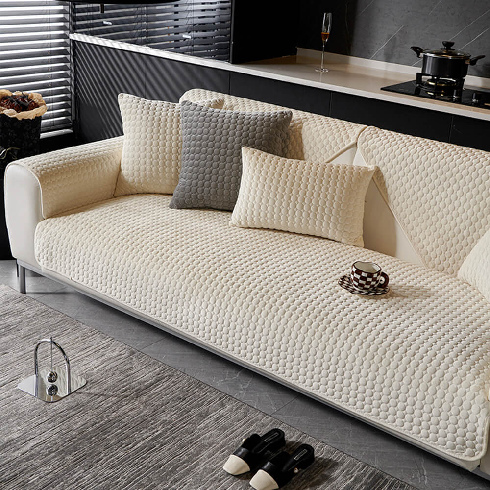 Durable round quilted suede sectional cover, washable and moisture-absorbing home decor