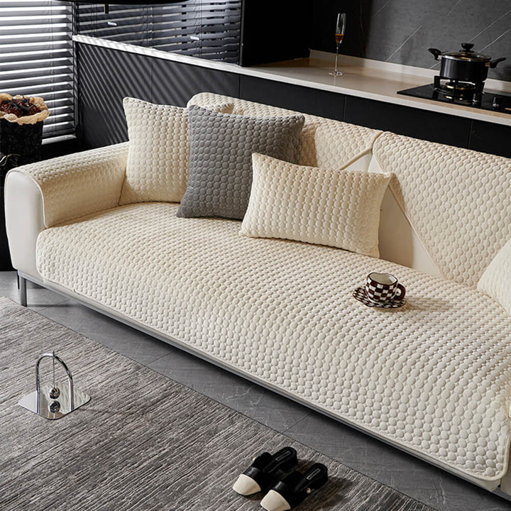 Durable round quilted suede sectional cover, washable and moisture-absorbing home decor