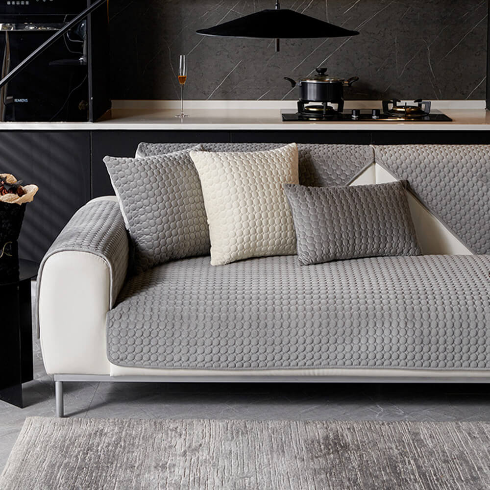 Comfortable plush round quilted suede sofa cover, non-slip for active households