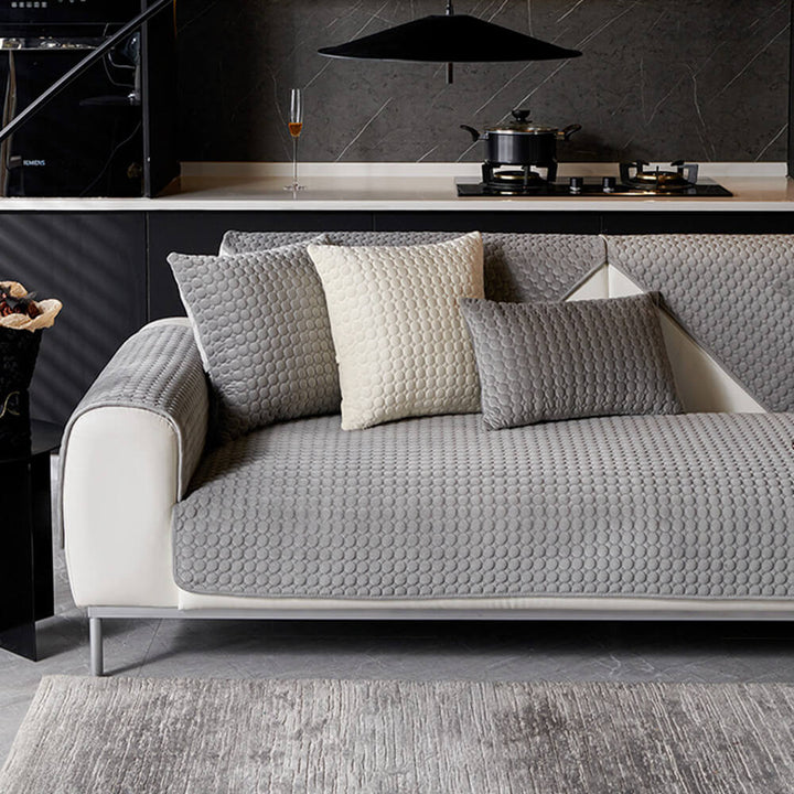 Comfortable plush round quilted suede sofa cover, non-slip for active households