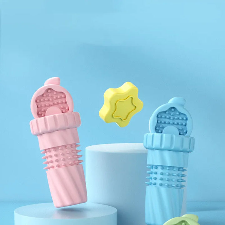Close-up of a rubber finger toothbrush, ideal for small dog dental care and pet hygiene