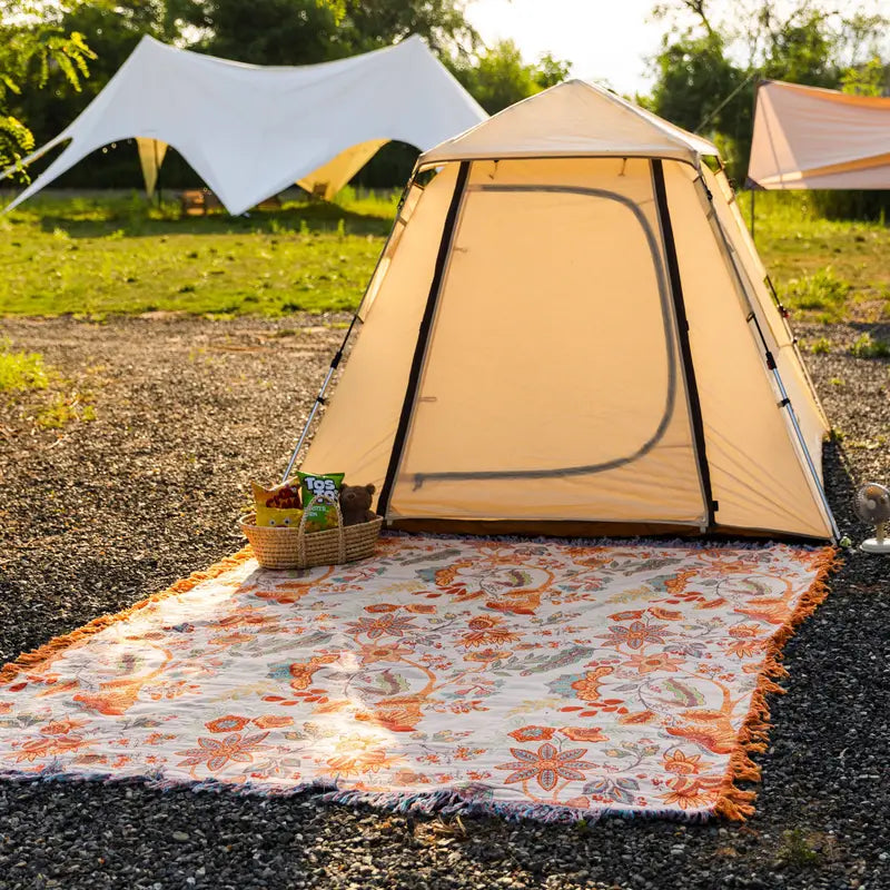Elegant rustic floral boho blanket made from 100% cotton, ideal for home decor.