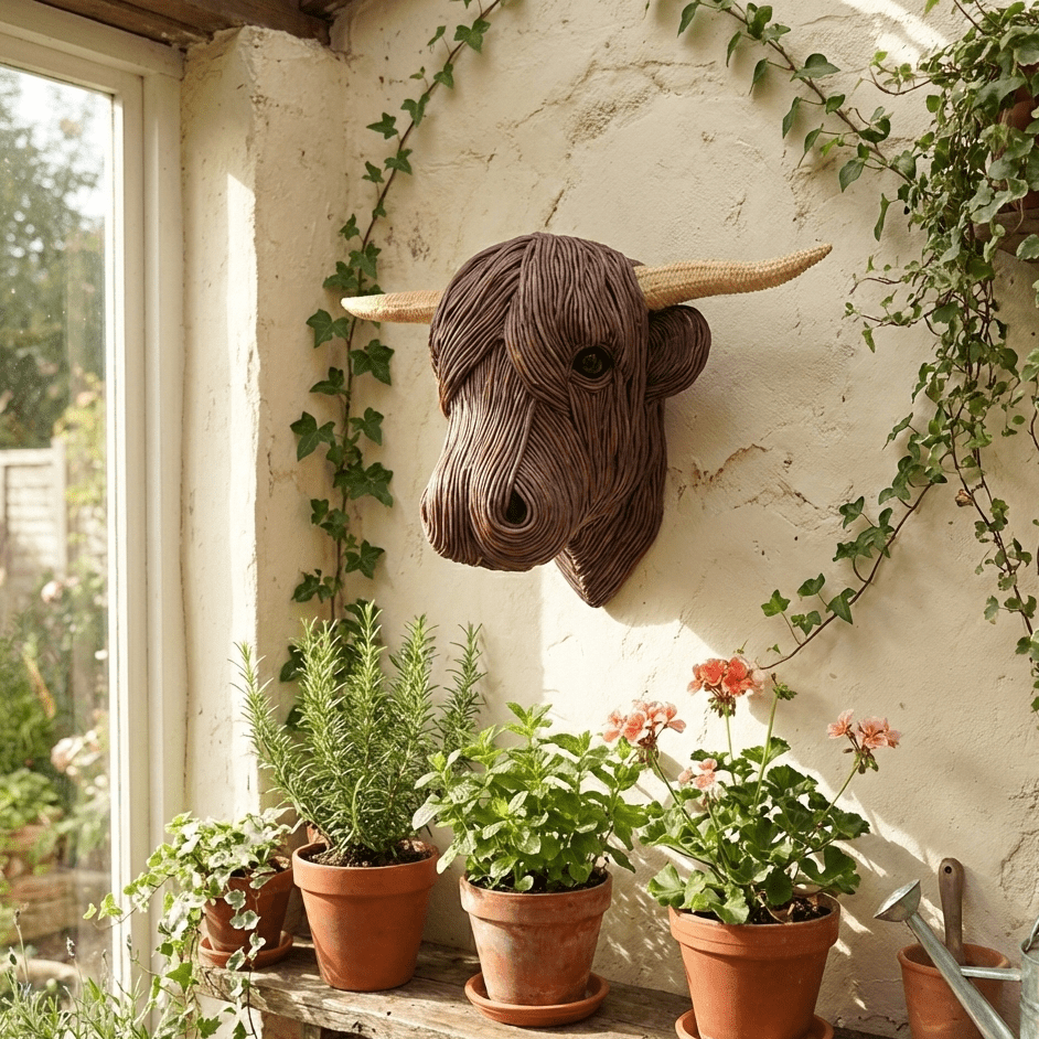 Unique Highland Cow wall art for home. Rustic animal sculpture, perfect farmhouse style wall decor & accents.
