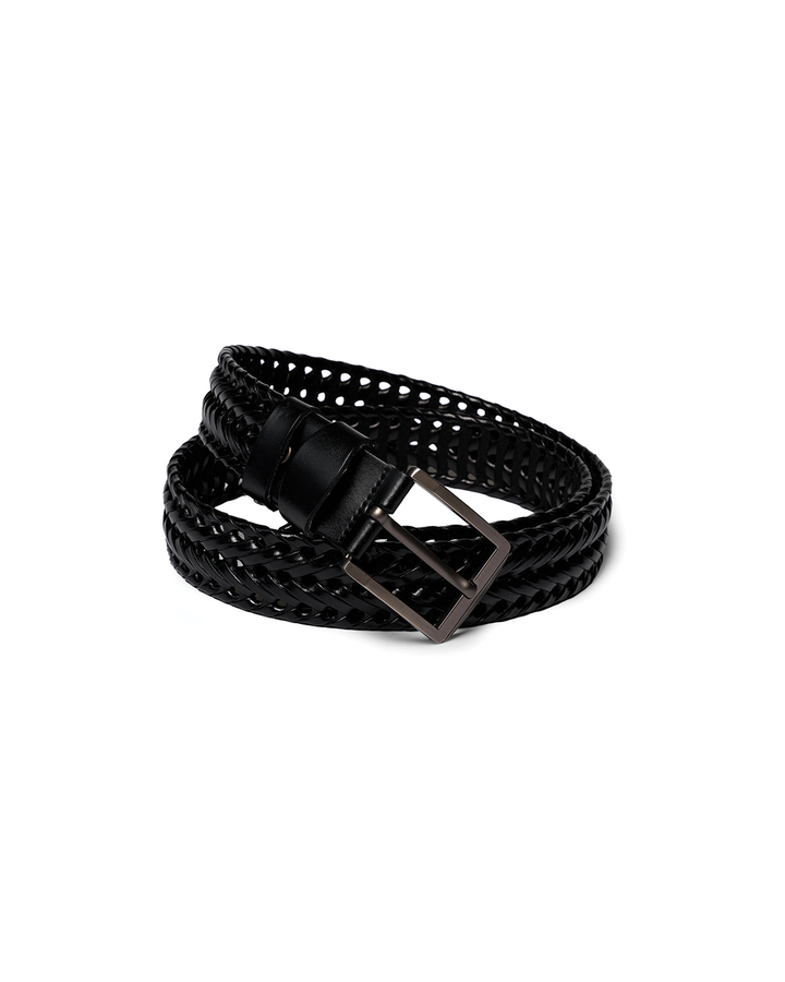 Men's braided cowhide leather belt in classic brown, a durable genuine leather accessory for everyday wear.