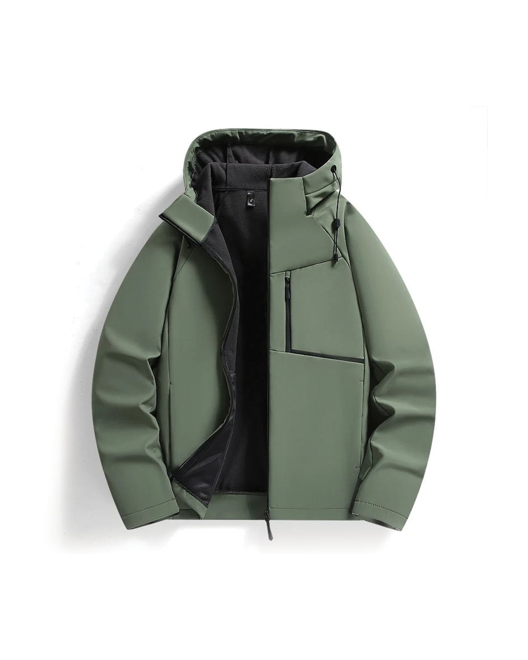 Men's weather-ready hooded jacket in navy, full-zip for outdoor comfort & style. Versatile outerwear.