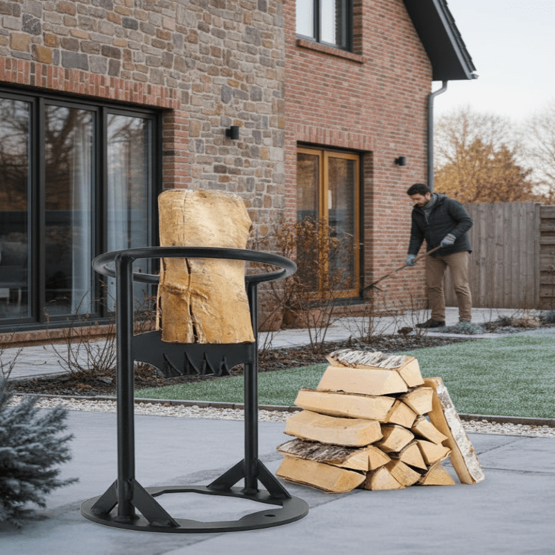 Safe cast iron firewood splitter for effortless wood prep. Ideal for kindling & log splitting.