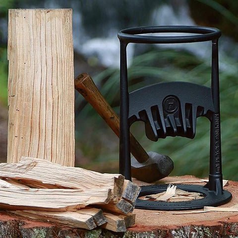 Safe cast iron log splitter for easy firewood prep. Essential tool for kindling, camping & winter.