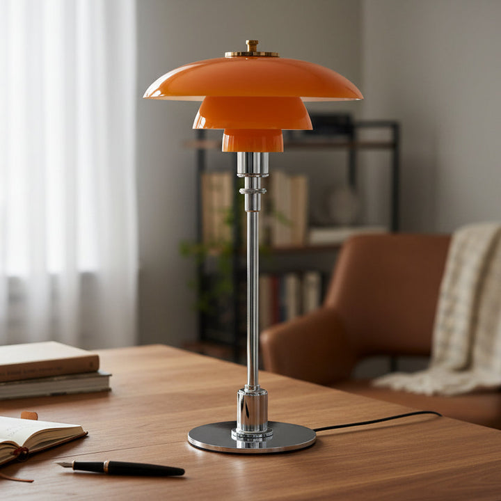Dimmable LED glass table lamp, Scandinavian style, modern lighting with tricolor light for home ambiance.