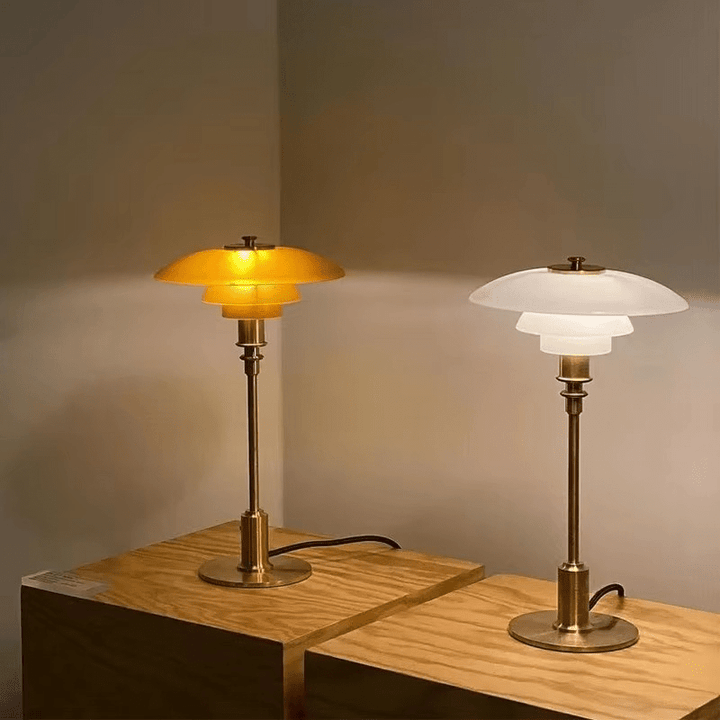 Dimmable LED table lamp with tricolor light (warm, natural, cold white), great for modern home lighting.