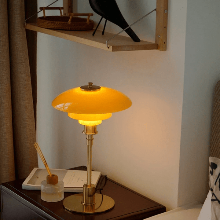 Minimalist Scandinavian LED table lamp, providing warm ambient light, ideal for modern home decor.