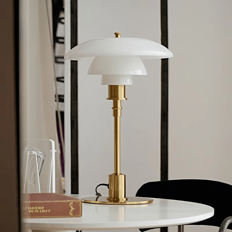 Modern LED table lamp offering dimmable tricolor light (warm, natural, cold white) for adaptable ambiance.