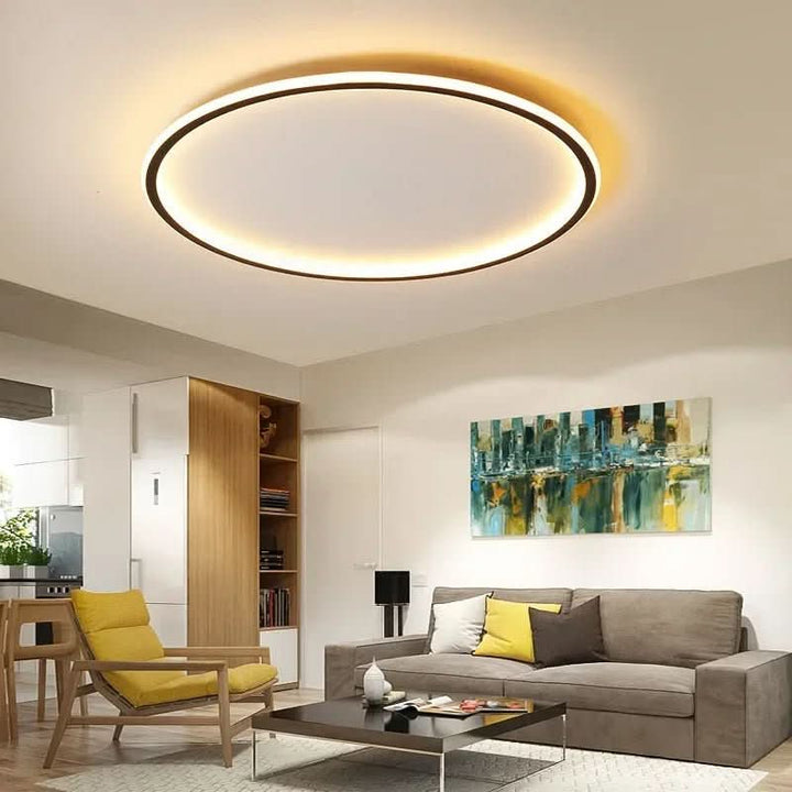 Black Scandinavian LED ceiling light, sleek modern illumination for bedrooms.