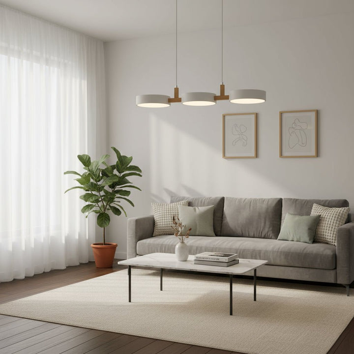 Inviting Scandinavian LED pendant lamp creating a cozy atmosphere with its adjustable warm glow. Home lighting.