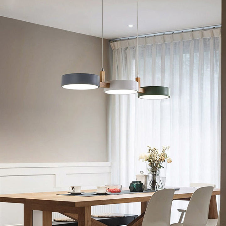Modern Scandinavian LED pendant lamp, matte finish, providing adjustable warm glow for home decor.