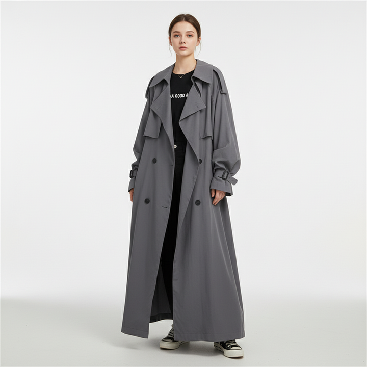 Chic loose-fit Scarlett oversized long trench coat for women, versatile fashion outerwear.