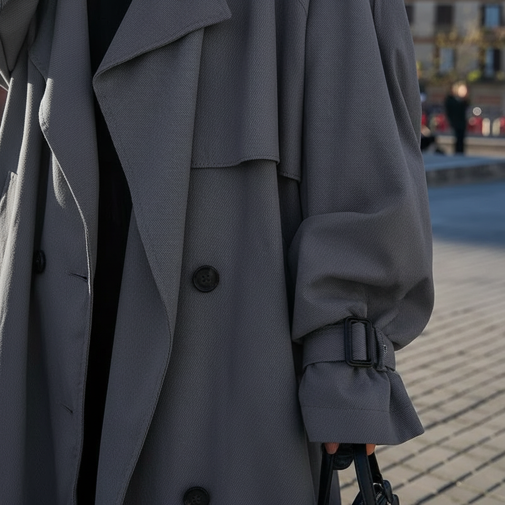 Classic Scarlett women's oversized long trench coat, ideal fall/winter fashion outerwear.