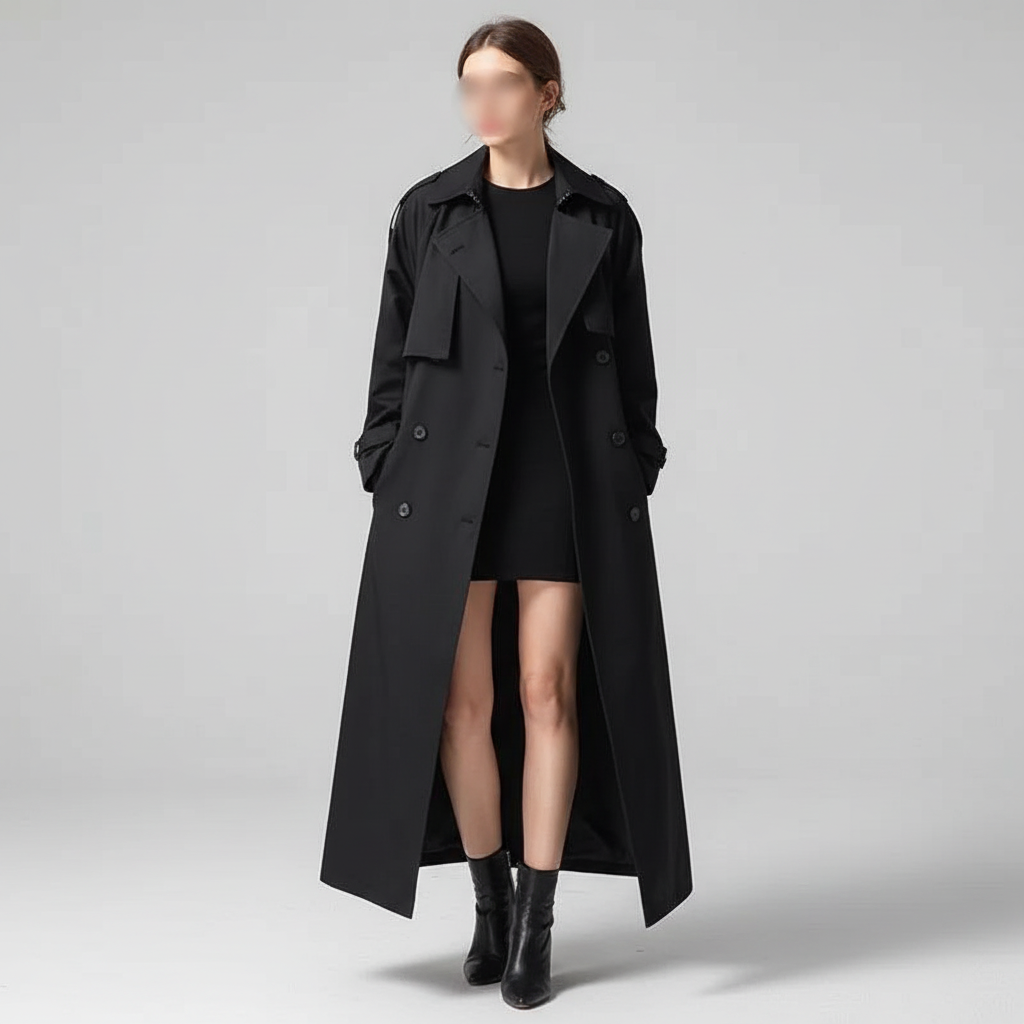 Women's Scarlett oversized long trench coat, a classic and chic loose-fit outerwear for fall & winter.