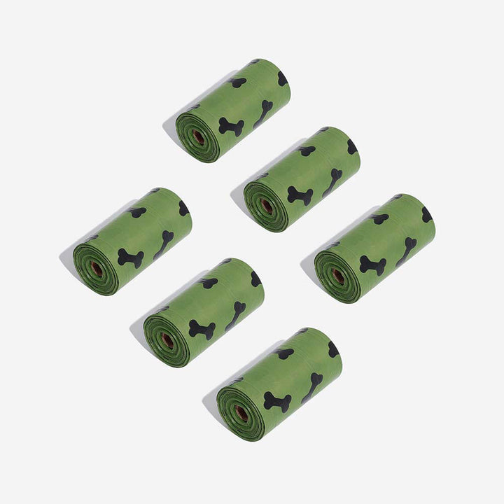 Scented biodegradable dog waste bags with a leash and dispenser, complete pet set