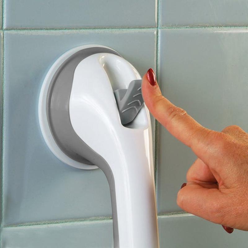 Ergonomic SecureGrip bathroom safety handrail with strong suction cups, providing reliable non-slip support.