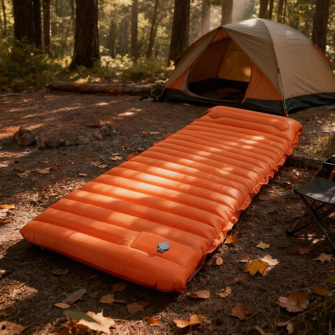 Self-inflating camping sleeping pad for comfortable outdoor adventures. Lightweight & portable hiking gear.