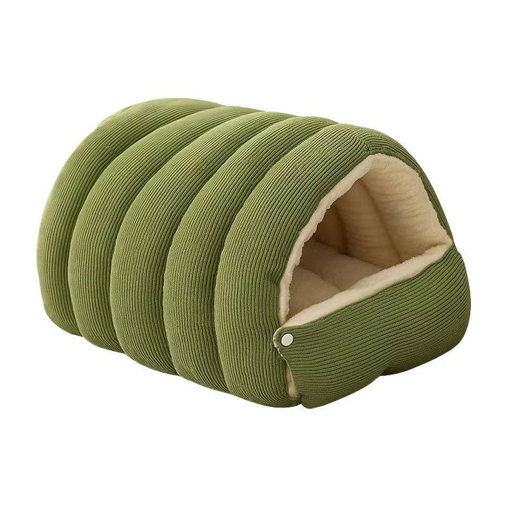 Cozy cat bed with fleece lining, semi-closed to offer a secure, comforting pet hideaway for indoor use.