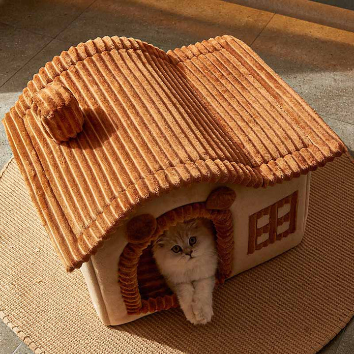 Stylish pet house cat bed, a semi-enclosed cave for ultimate feline comfort and security.