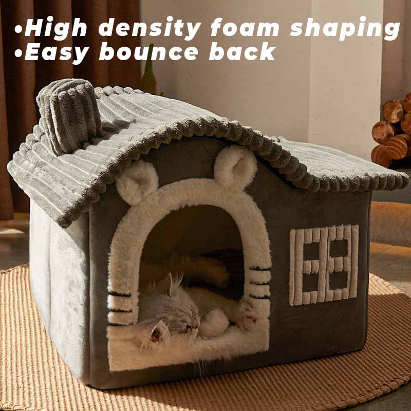 Comfortable cat bed with an enclosed pet cave design, perfect for home decor and cats.