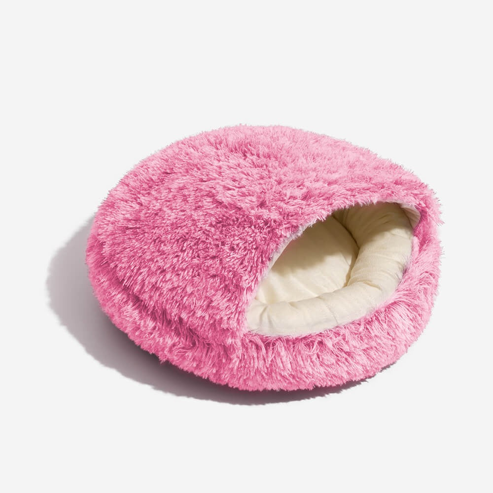 Plush pet bed for anxiety relief, semi-enclosed style, perfect for cats & dogs.