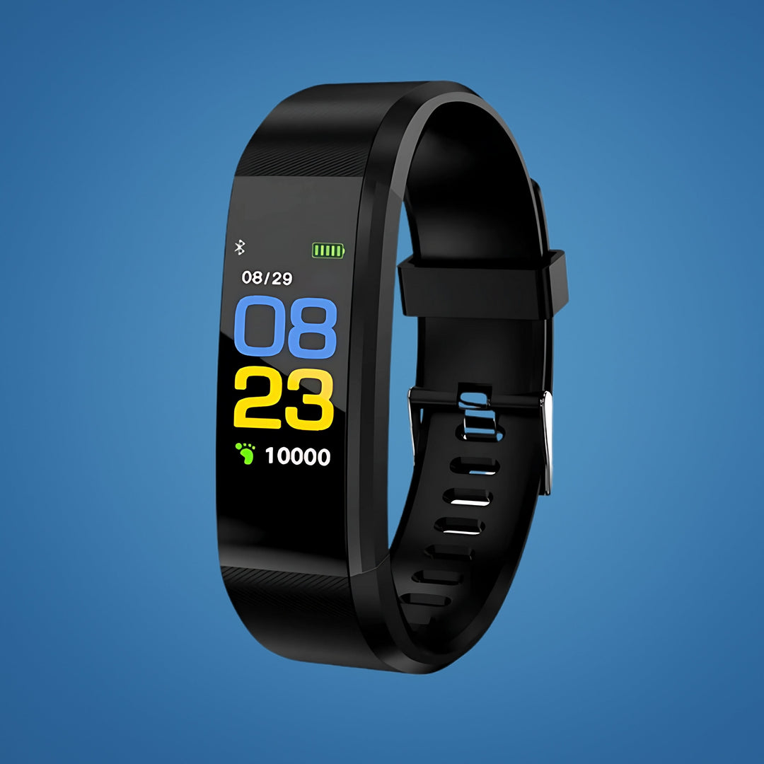 Senior smartwatch with fall detection & GPS tracking for elderly safety, displaying time and health data.