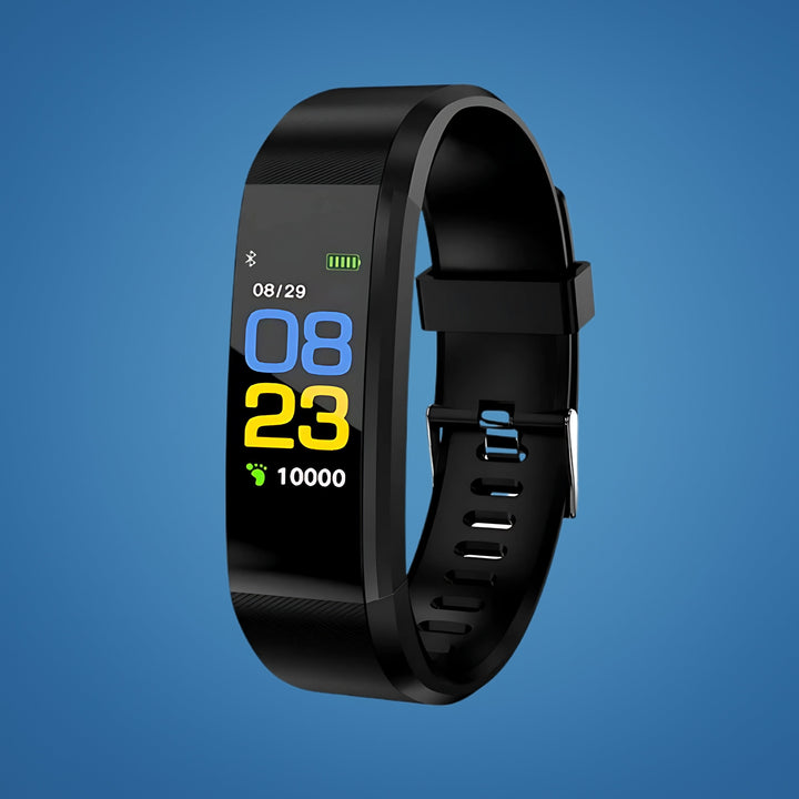 Senior smartwatch with fall detection & GPS tracking for elderly safety, displaying time and health data.