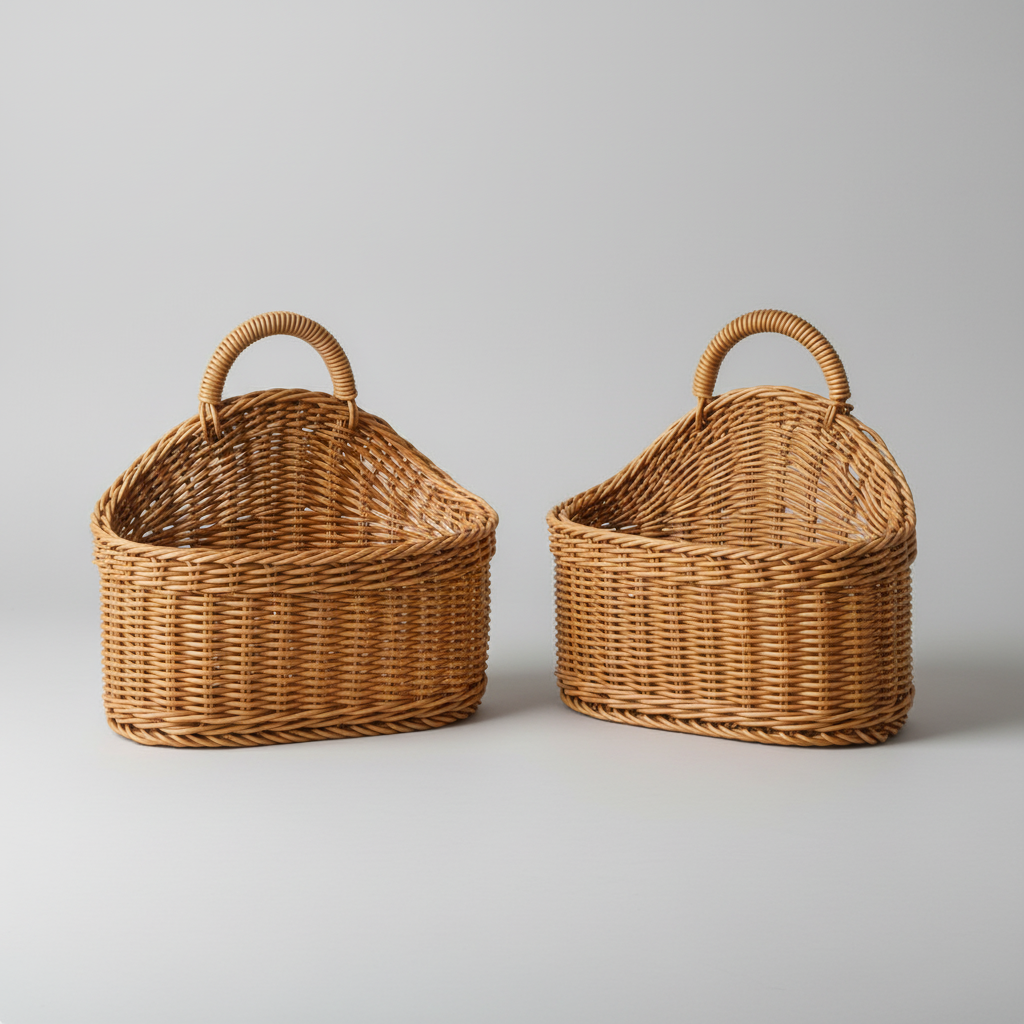 Rustic wall storage basket set (2) for bathroom organization, natural decor, towels & toiletries.
