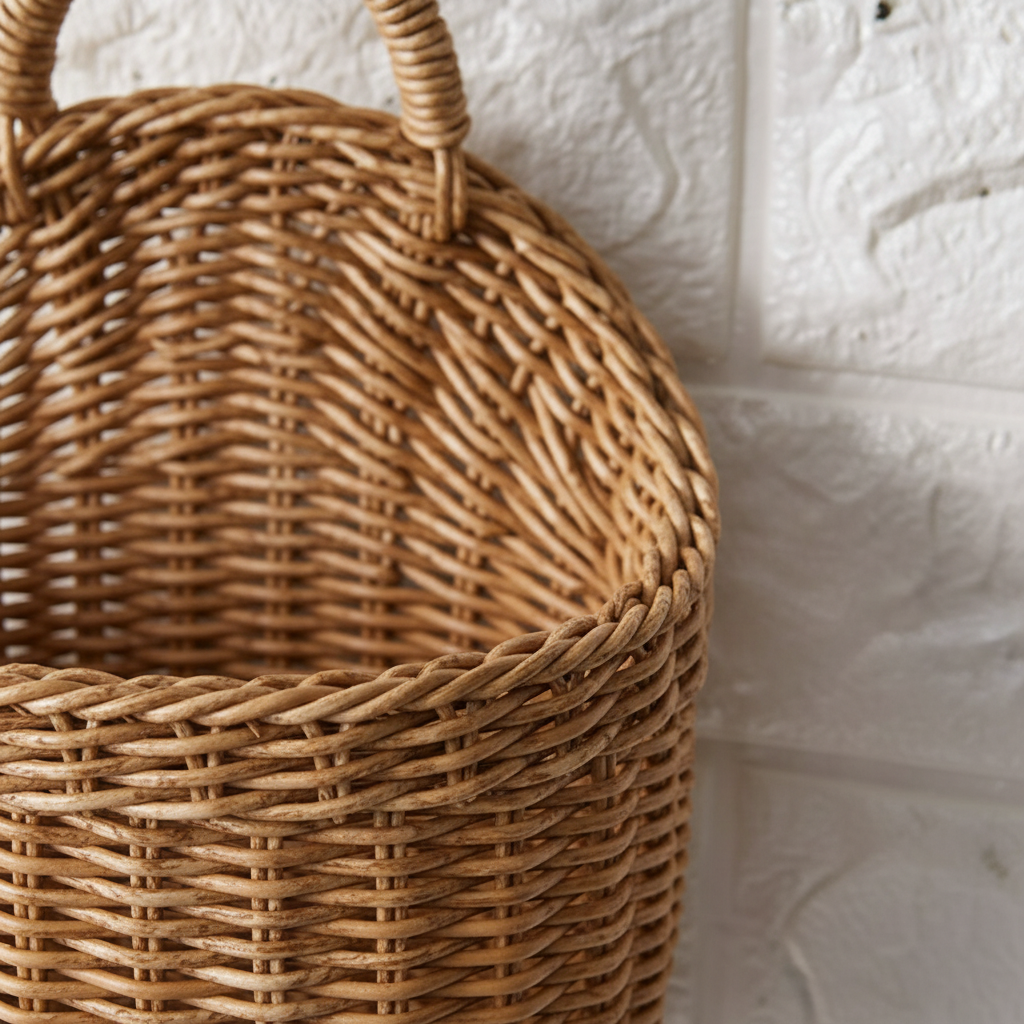 Handwoven entryway organizer wall basket set, ideal for keys, mail, or decorative display.